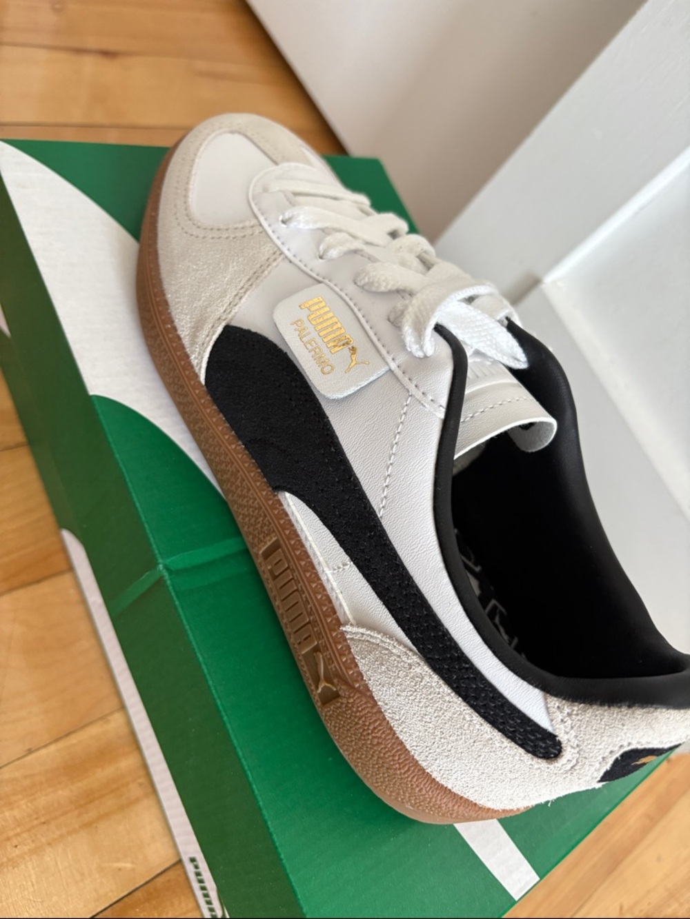 Puma Retro Leather Sneaker in White, Black & Gum